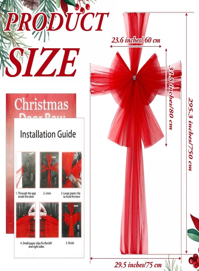 Knitgrip 29 x 295 Inch Extra Large Christmas Front Door Bow Decorations Red Giant Cabinet Bow Long Streamers for Cabinet Xmas Door Tree Wreath Wall Porch Decorations - Image 2